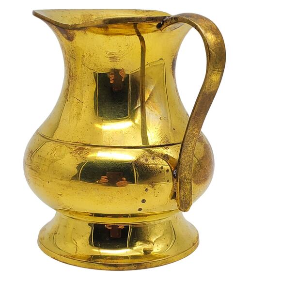 Brass Pitcher Small Creamer Vase Handle Rustic Farmhouse Vintage Home Decor - Picture 6 of 10
